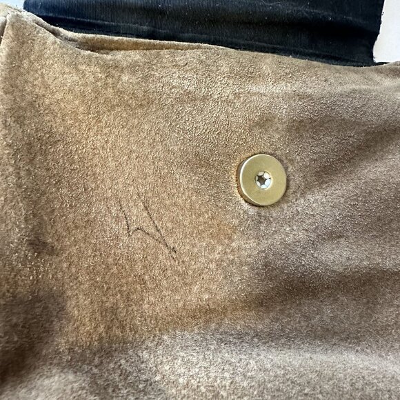 Small Tan Suede Fringe Crossbody Bag Snap Closure Womens Purse - Picture 7 of 8